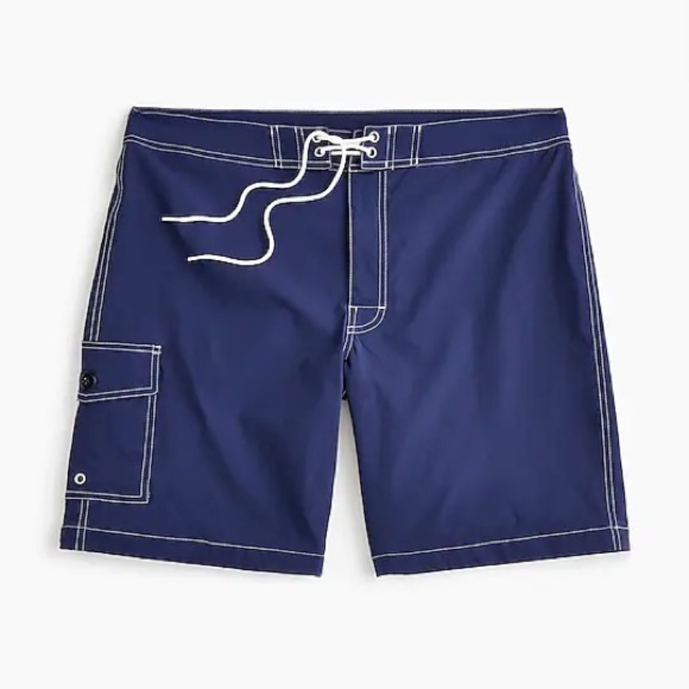 J.Crew Men’s 35 Nylon 9” Drawstring Swim Trunks Stretch Board Shorts Blue K4326